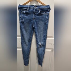 LOFT Women's Blue Skinny Jeans with Distressed Detail